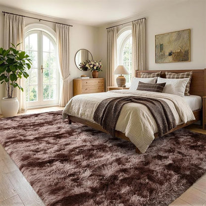 4x6 Tie-Dyed Brown Fluffy Soft Area Rug Non-Slip - Image 3