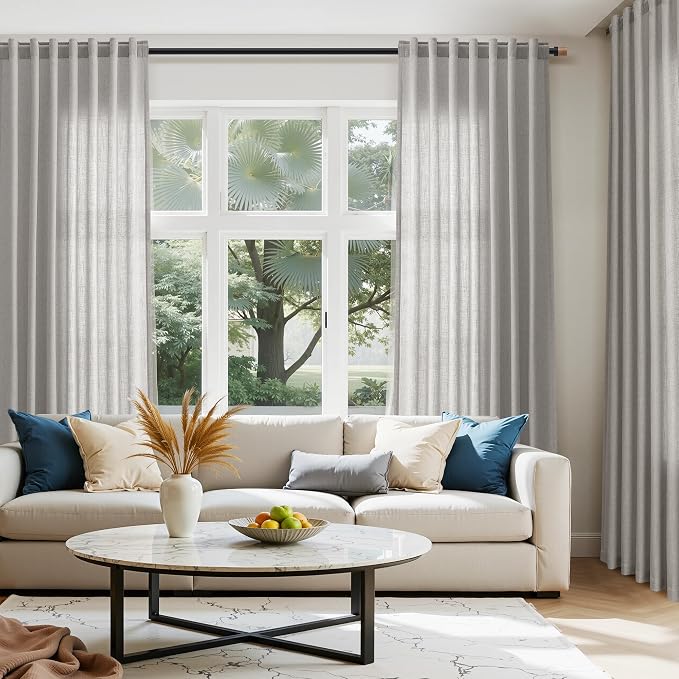 Light Gray Linen Curtains for Living Room 84 Inches Long 2 Panels Set Rod - Image 6