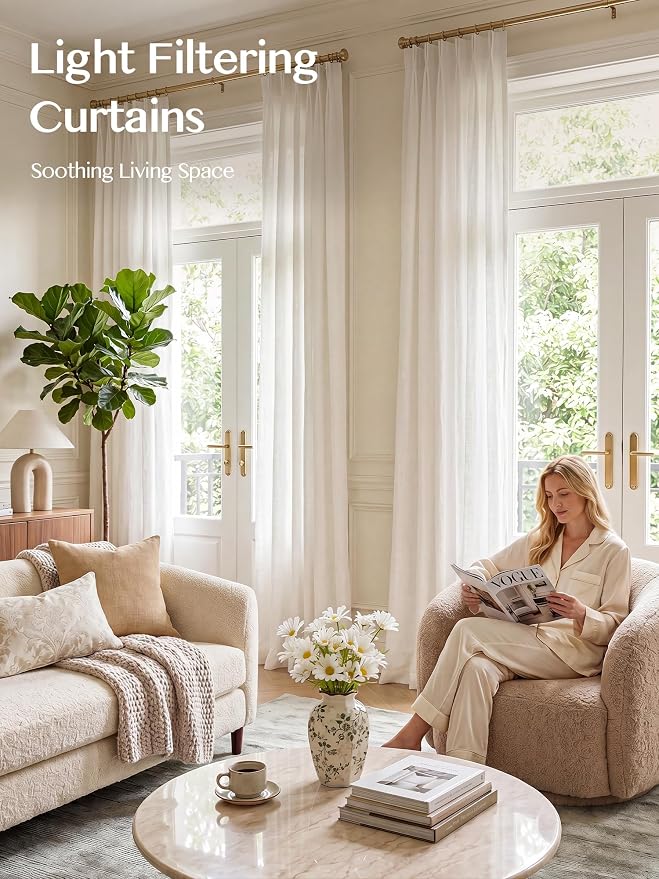 Liz Pinch Pleated Linen Curtains 92 Inches Long, Light Filtering Curtains - Image 2