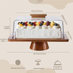 HBlife Cake Stand with Lid (16.5"), Multifunctional Cake Stand with Acrylic Dome Rectangular Acacia Wood 2-in-1 Cake Plate Display Stand with Cover for Baking Gifts, Birthday Kitchen Parties, Weddings