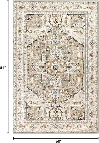 Yamaziot Area Rug 5x7, Non-Slip Washable Boho Vintage Living Room Bedroom Rug - Image 2