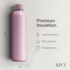 KIVY Stainless Steel Insulated Water Bottle 32oz | Slim Water Bottle for Travel, Car, Gym, Cupholder, Backpack side pocket - Slim water bottle no straw - Skinny water bottle screw top