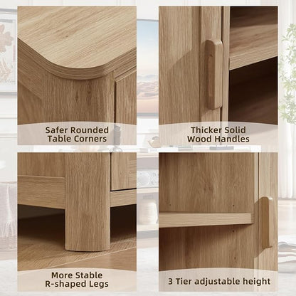 Joaxswe Farmhouse 55" Entertainment Center, Natural Oak Tv Stand - Image 6