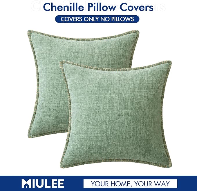 MIULEE Decorative Couch Throw Pillow Covers 18x18 Inch Greyish Green 2 Pack | - Image 6