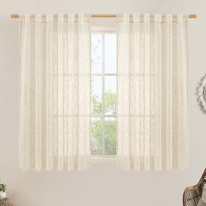Beige Linen Curtains 45 Inches Long by LAMIT