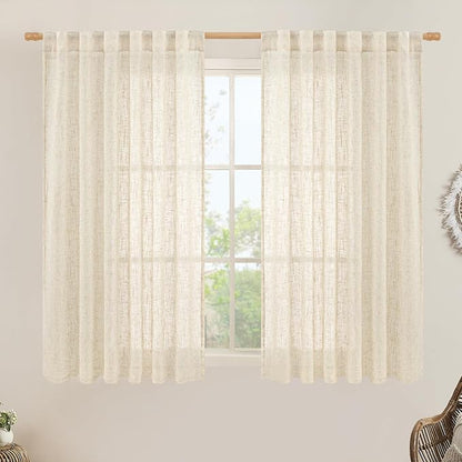 Linen Semi Sheer Curtains 40 Inch by LAMIT