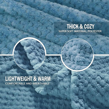 Exclusivo Mezcla Soft Waffle Fleece Bed Blanket King Size, Slate Blue | - Image 6