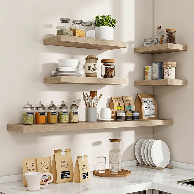 Acovy 40 Inch Floating Shelves, 3D Textured Wood Grain, Wooden Shelves - Image 6