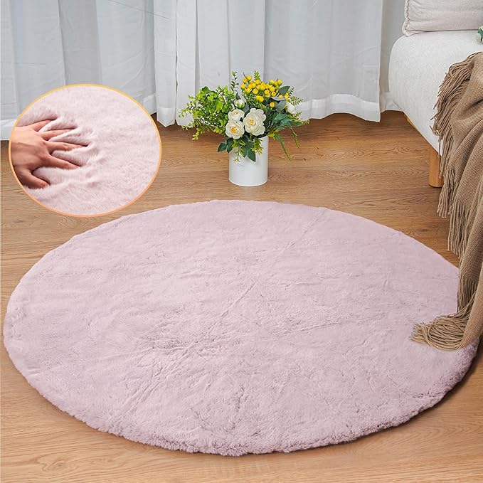 ORINOVA Pink Boho Faux Rabbit Fluffy Fur Rugs - Image 2