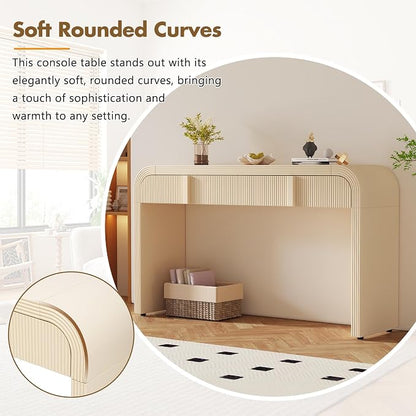 55'' Wood Console Table Sofa Table Entryway Table, Unique Modern Rounded - Image 3
