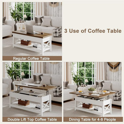 ChooChoo Farmhouse Lift Top Coffee Table, Converts to Dining Table - Image 4