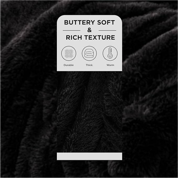 Bedsure GentleSoft Fluffy Black King Size Blanket - Image 2