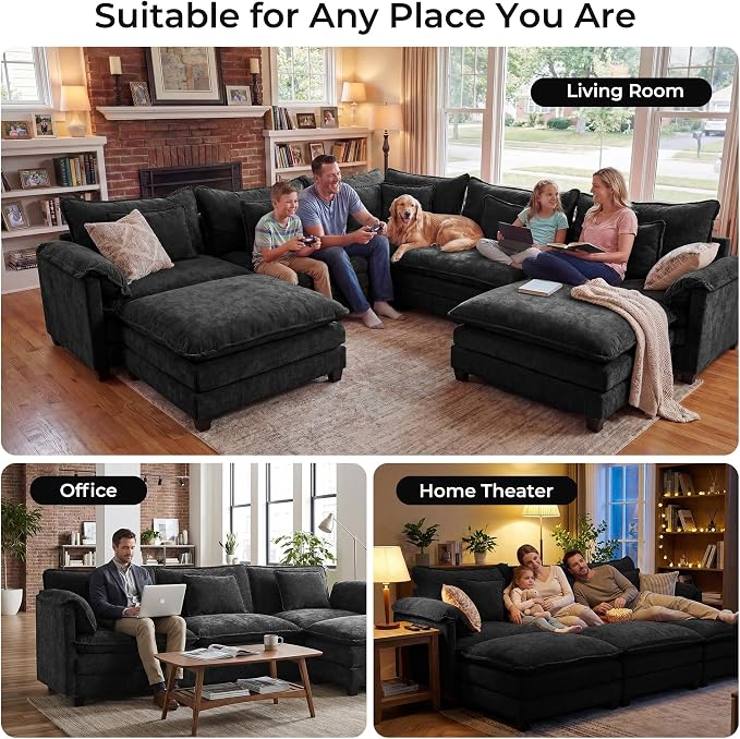 ELUCHANG 150" Oversized V-Shaped Cloud Couch Modular Sectional Sofa - Image 3
