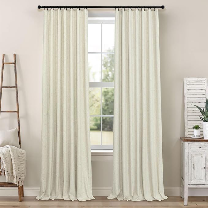 Cream Beige Blackout Curtains 90 Inches Long Thick Linen Patio Curtains - Image 9