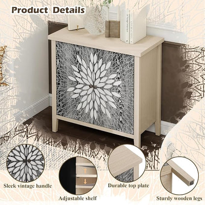 Black Accent Furniture, 32 Inch Wide 2-Door Carved Geometric Sideboard Buffet - Image 4