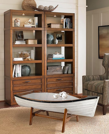 SAILINGSTORY Wooden Boat Coffee Table Boat Bookshelf Coastal Coffee Table - Image 2