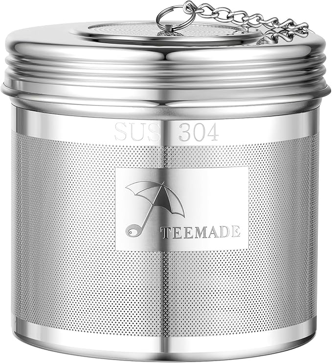 Extra Large Tea Infuser -304 Stainless Steel with Threaded Lid & Chain Hook-Perfect for Loose Leaf Tea,Cooking,Herbs,Iced Tea & Soup - Extra Fine Mesh Tea Strainers