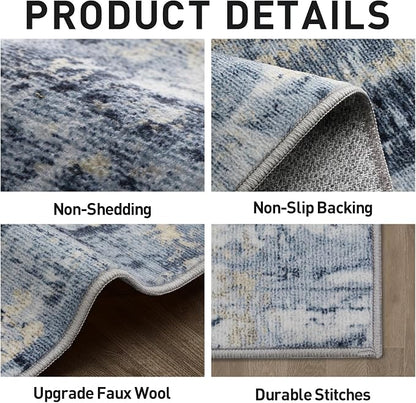 4x6 Area Rugs for Living Room: Washable Abstract Blue Gold Badroom Carpet | - Image 4