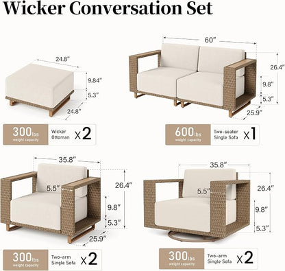 SUNSHINE VALLEY 7 Pieces Patio Furniture Set, Outdoor Wicker Conversation Set - Image 6