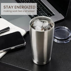 MEWAY 20oz Tumbler Cup Double Wall Vacuum Insulated Travel Mug Bulk, Stainless Steel Tumblers with Lid and Straw, Durable Powder Coated Coffee Cups for Cold & Hot Drinks (Silver, 1)