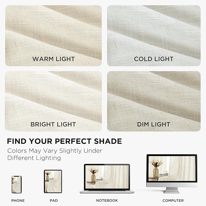Joydeco Linen Curtains 72 inch Length 2 Panel Set, Light Filtering Curtain - Image 6