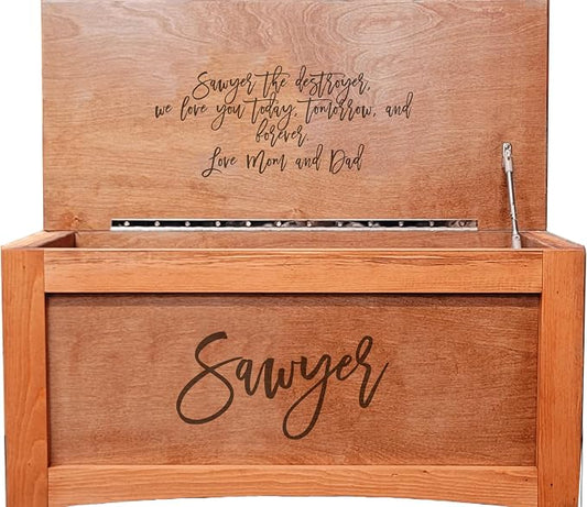 Personalized Engraved Wooden Toy Box by Handmade