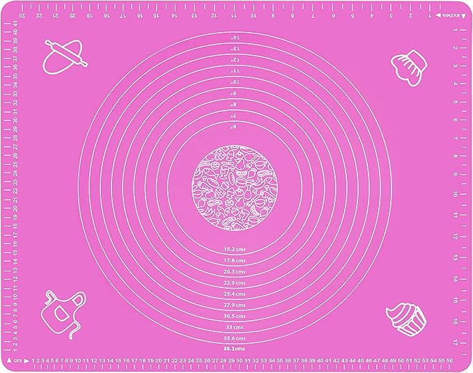Silicone Baking Mat for Rolling Pastry Dough with Measurements, 25.6 x 17.7 BPA Free Non stick and Non Slip Pink Table Sheet Baking Supplies for Bake Pizza Cake