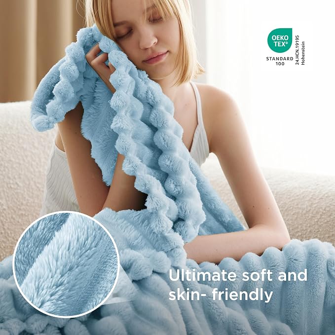 Bedsure Soft Twin Blanket for Bed Decor Gifts Light Blue 60"x80" | Birthday - Image 4