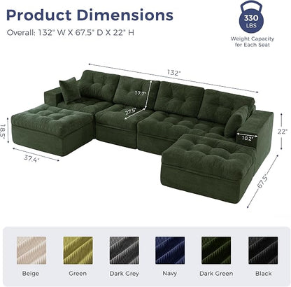 MAXYOYO 132" U Shaped Modular Sectional Sofa - Image 2