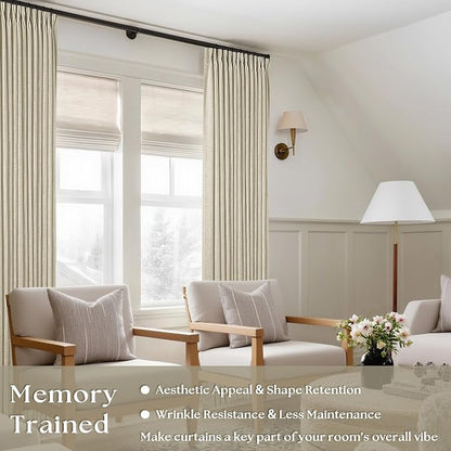 92 Inch Beige Flax Linen Curtains Pinch Pleated 2 Panels Set | Memory Training - Image 4