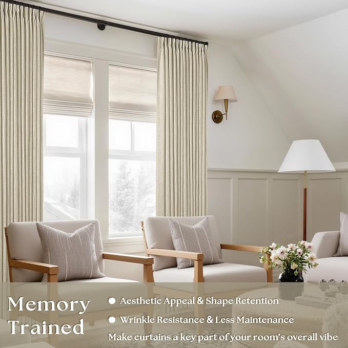 132 Inch Flax Linen Neutral Curtains 2 Panels Set Pinch Pleated | Memory - Image 6