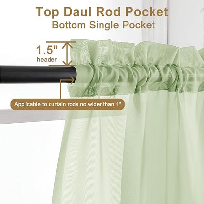 Chyhomenyc Light Green Sheer Curtains 78 Inches Long 2 Panels Set - Image 3