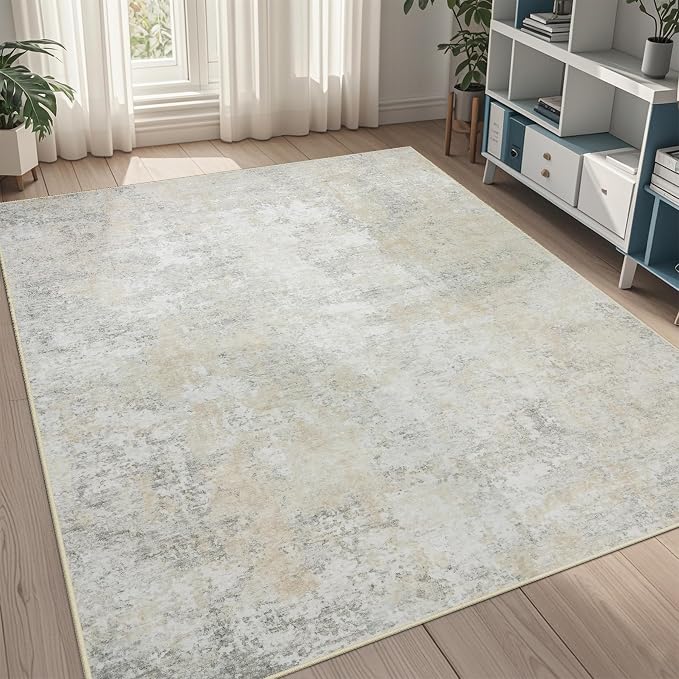 5x7 Area Rugs for Living Room Washable Bedroom Dining Room Beige Grey | Modern by Aelenmu