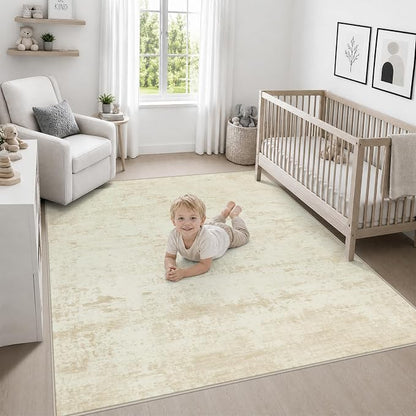 Area Rug Living Room: 5x5 Modern Washable Indoor Soft Carpet Beige | - Image 5