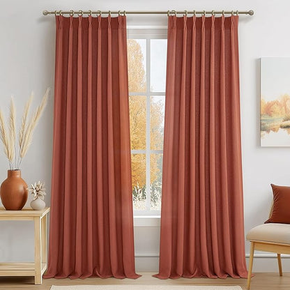 Pinch Pleated Burnt Orange Semi Sheer Curtains 102 Inches Long 2 Panels Set by PleatedDrapes