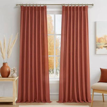 Rust Burnt Orange Fall Sheer Curtains 90 Inches Long by PleatedDrapes