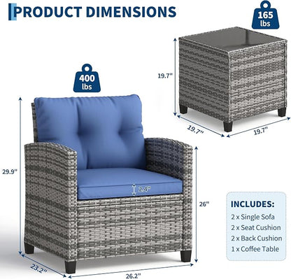 Garvee Outdoor Wicker Chairs, 3 Pieces Patio Furniture Set, All Weather High - Image 2
