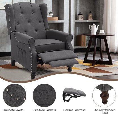 Wingback Recliner Chair with Massage and Heat, Wingback Recliner Tufted Fabric - Image 6