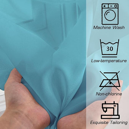 Simplebrand Turquoise Sheer Curtains 63 Inch Length 2 Panels, Rod Pocket Solid - Image 7