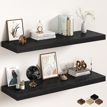 Black Floating Shelves 48Inch Long, 12 Inch Deep Floating Shelves by FunMemories
