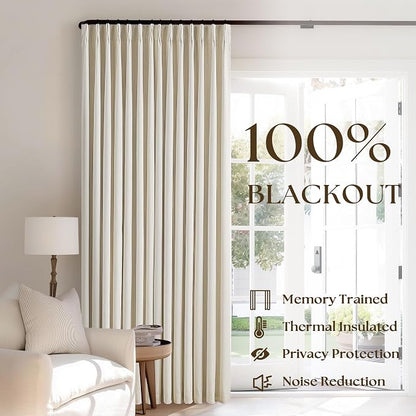Cream Beige Pleated 100% Blackout Linen Curtains 108 Inches Long Set of 2 | - Image 3