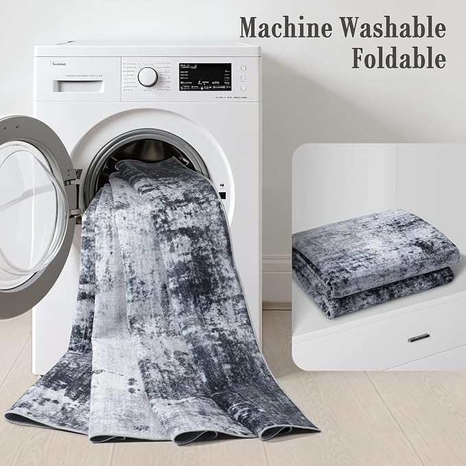 3x8 Washable Runner Rug：Modern Abstract Kitchen Carpet Black | - Image 8