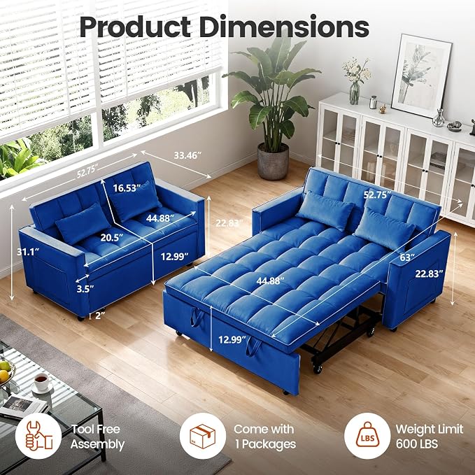 Convertible Sleeper Sofa Bed, Loveseat Sleeper Sofa - Image 2