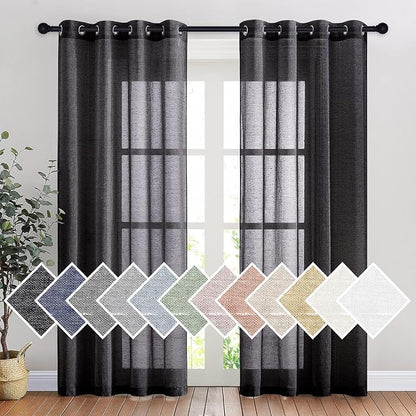 NICETOWN Black Sheer Curtains 84 inches Long, Grommet Semi Sheer Linen Drapes by NICETOWN