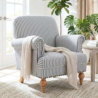 Blue Striped Linen Fabric Accent Chair, Coastal Upholstered Armchair by DMFurniture