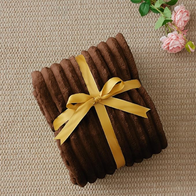 BEDELITE Ribbed Twin Blanket for Couch & Bed, Chocolate Brown, Warm Yet - Image 2