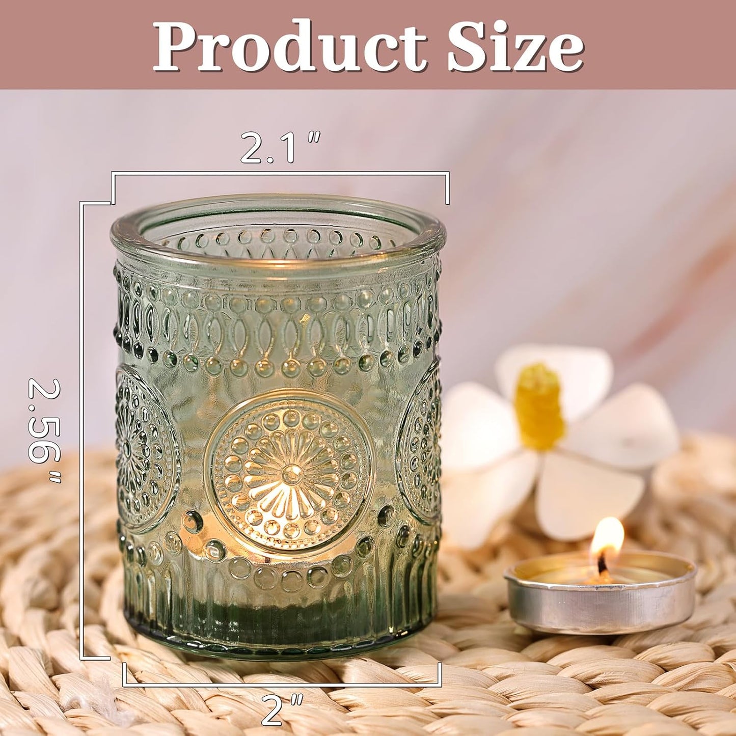 DARJEN Green Votive Candle Holders Set of 36- Glass Candle Holders Bulk for Flameless LED Tea Waxes, Tea Light Candle Holder for Wedding & Home Table Decor, Vintage Parties Gifts