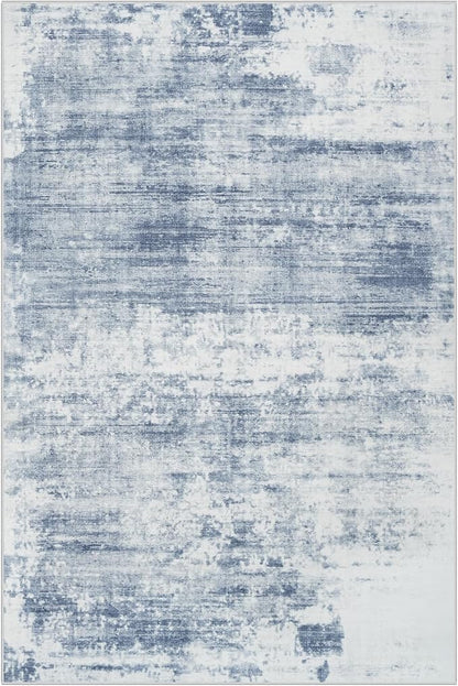 8x10 Area Rugs for Living Room: Washable Abstract Blue White Badroom Carpet | - Image 2