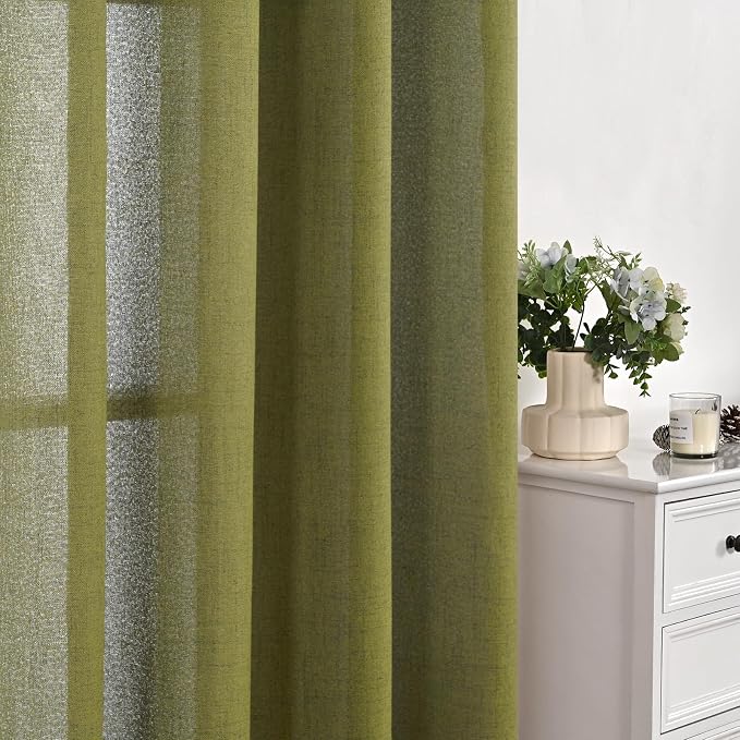 YoungsTex Olive Green Linen Curtains 63 Inches Length - Image 7