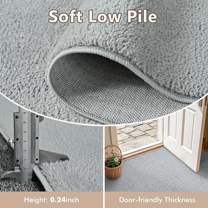 3x5 Light Grey Solid Area Rug Washable Non-Slip Soft - Image 5